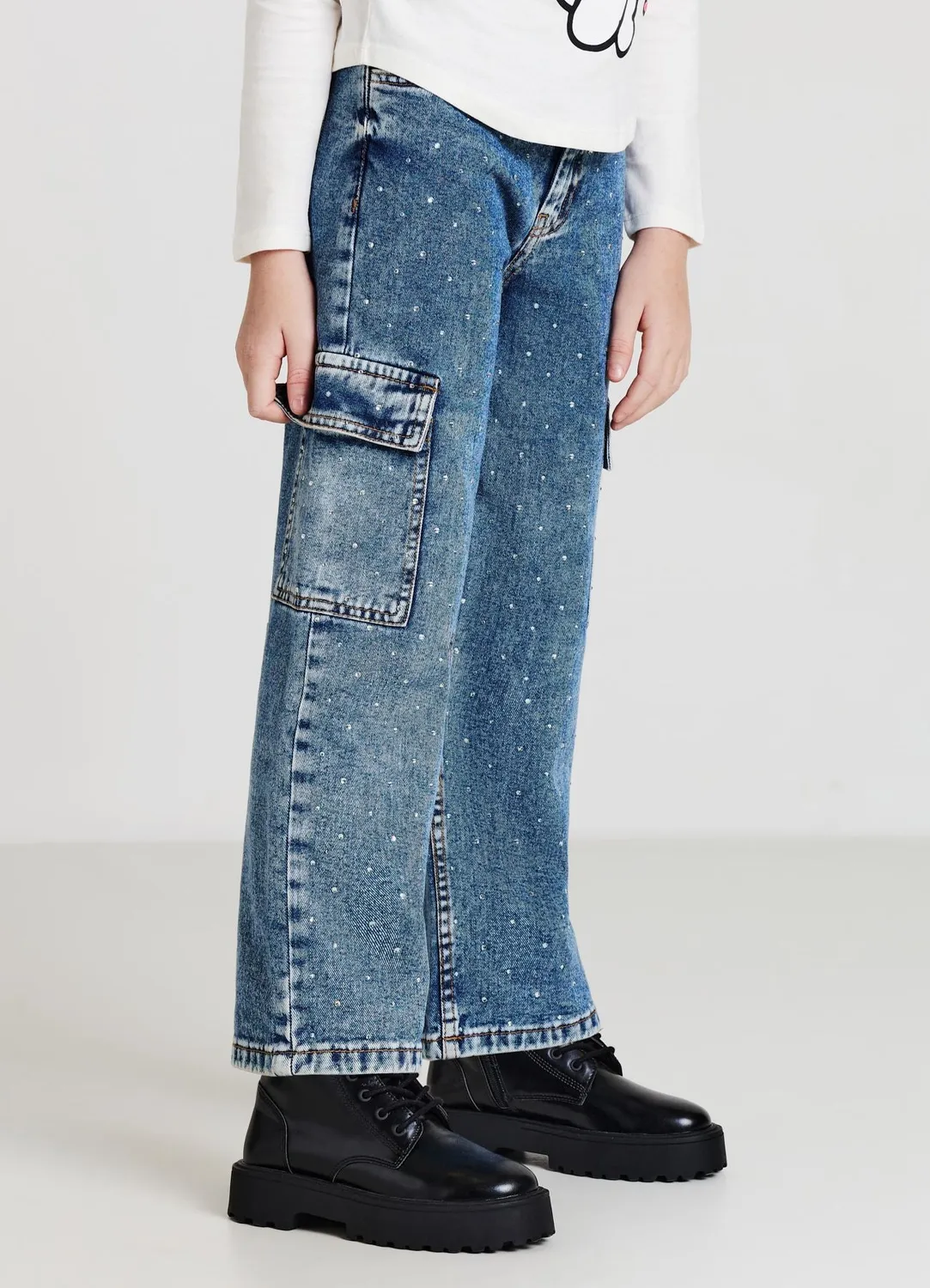 Calliope Jean Cargo Fille Strass Large 4-5 ans