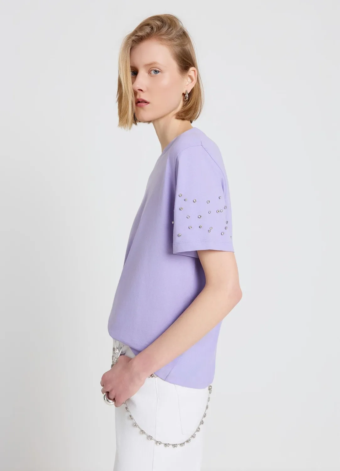 Calliope t-shirt strass femme manches courtes uni