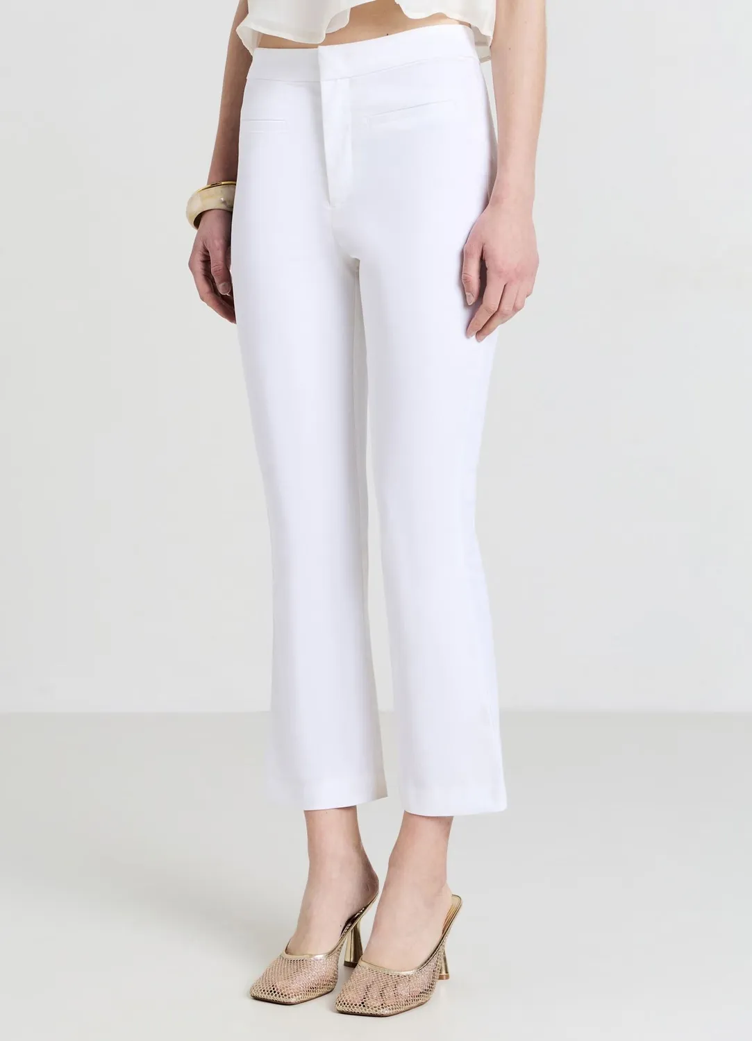 Calliope cropped flare pantalon femme coton rasatello
