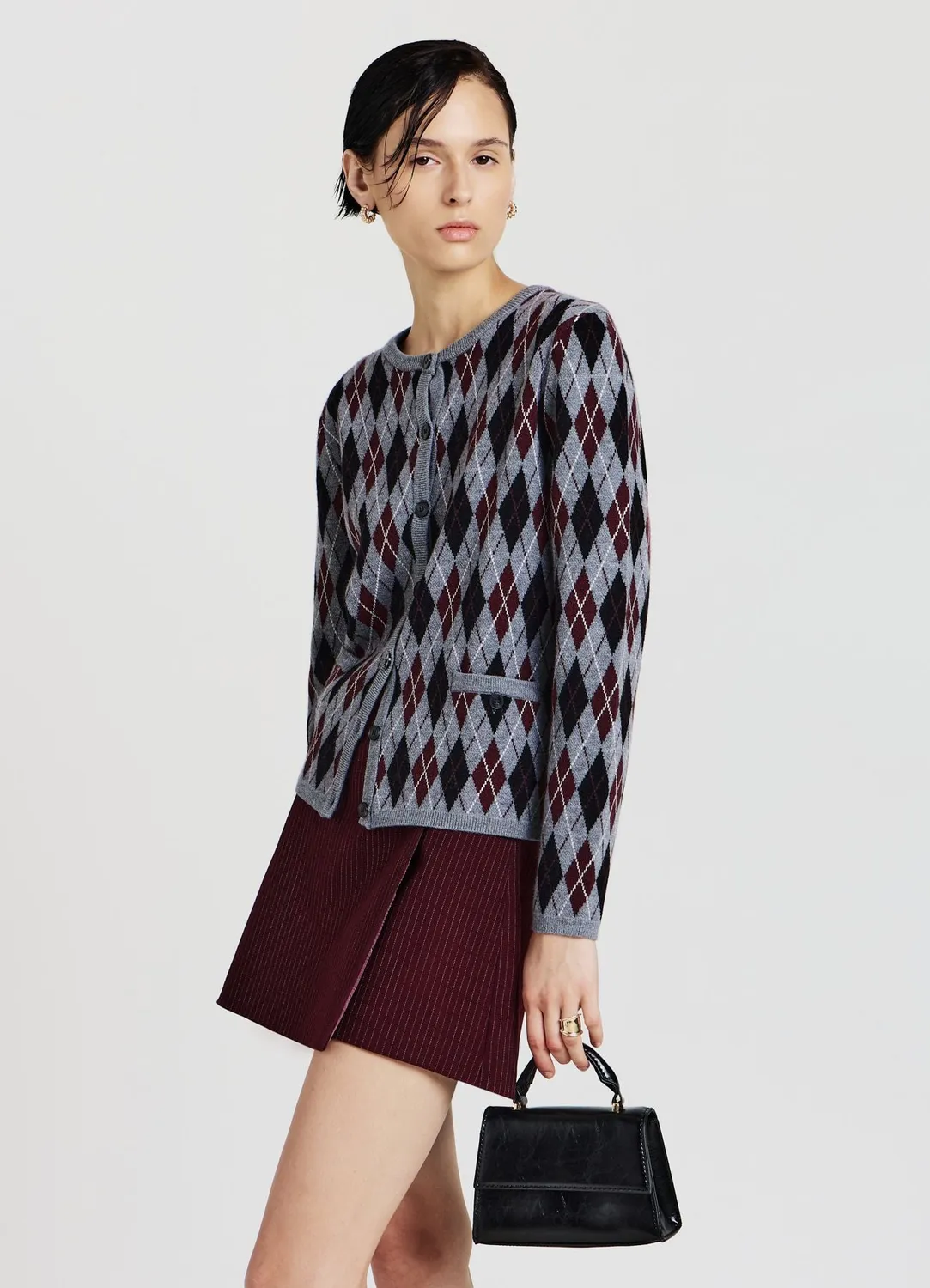 Calliope cardigan femme col rond motif losanges boutons