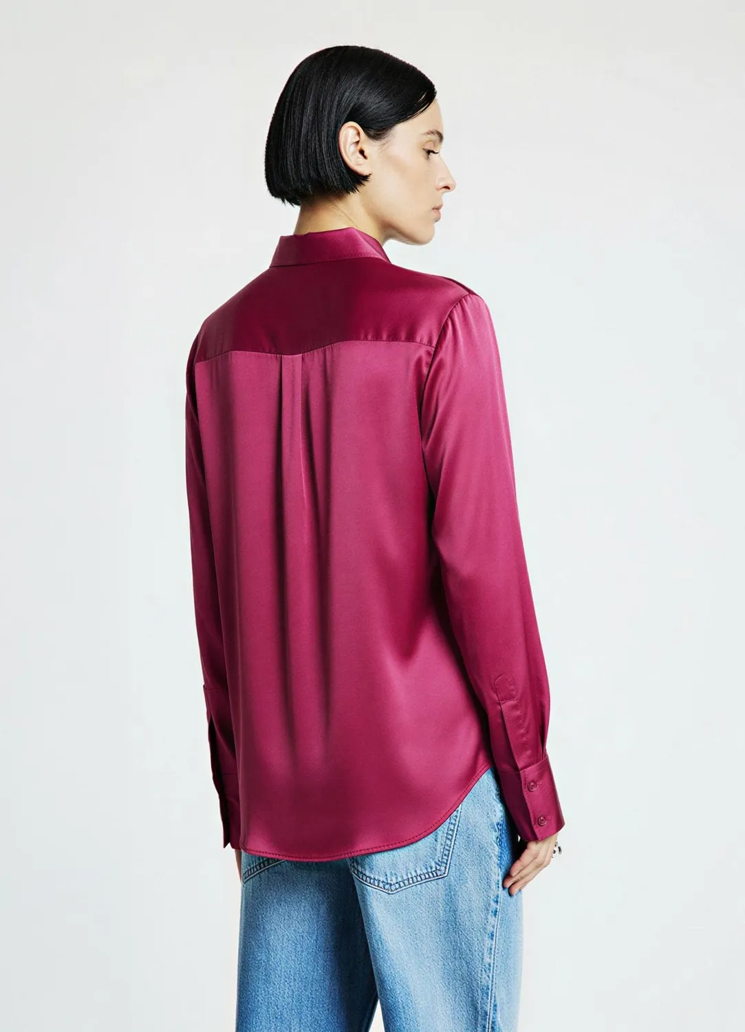 Calliope chemise satinée unie femme manches longues