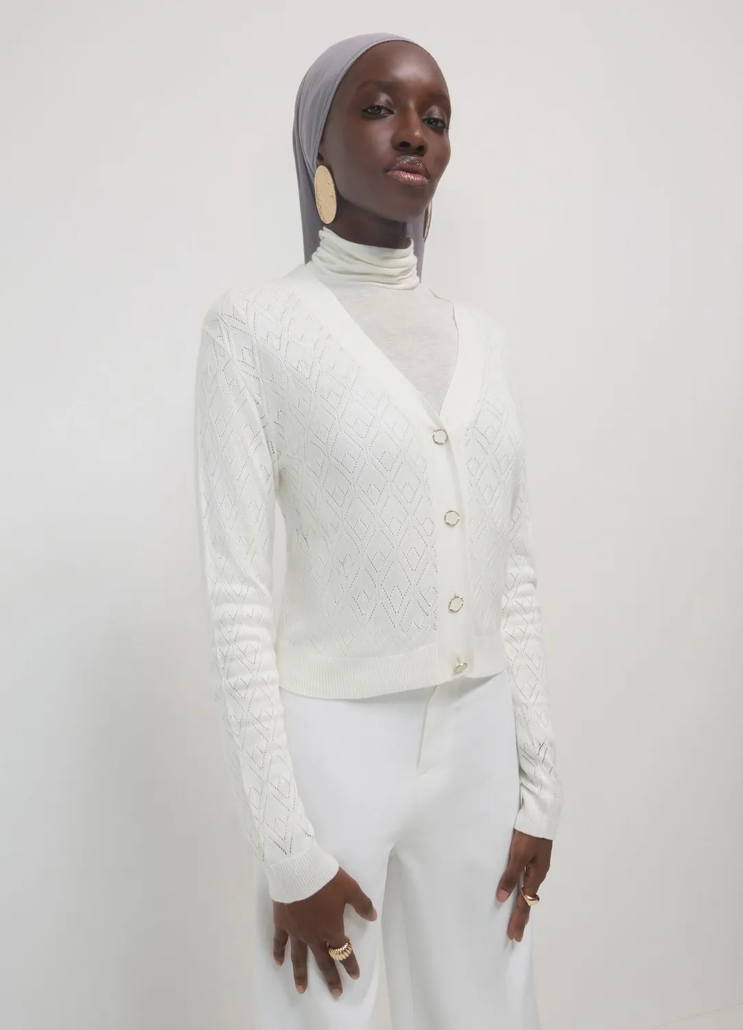 Calliope cardigan pointelle boutons femme col V