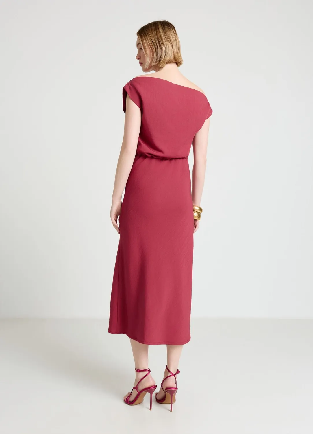 Calliope robe midi femme col drapé sans manches