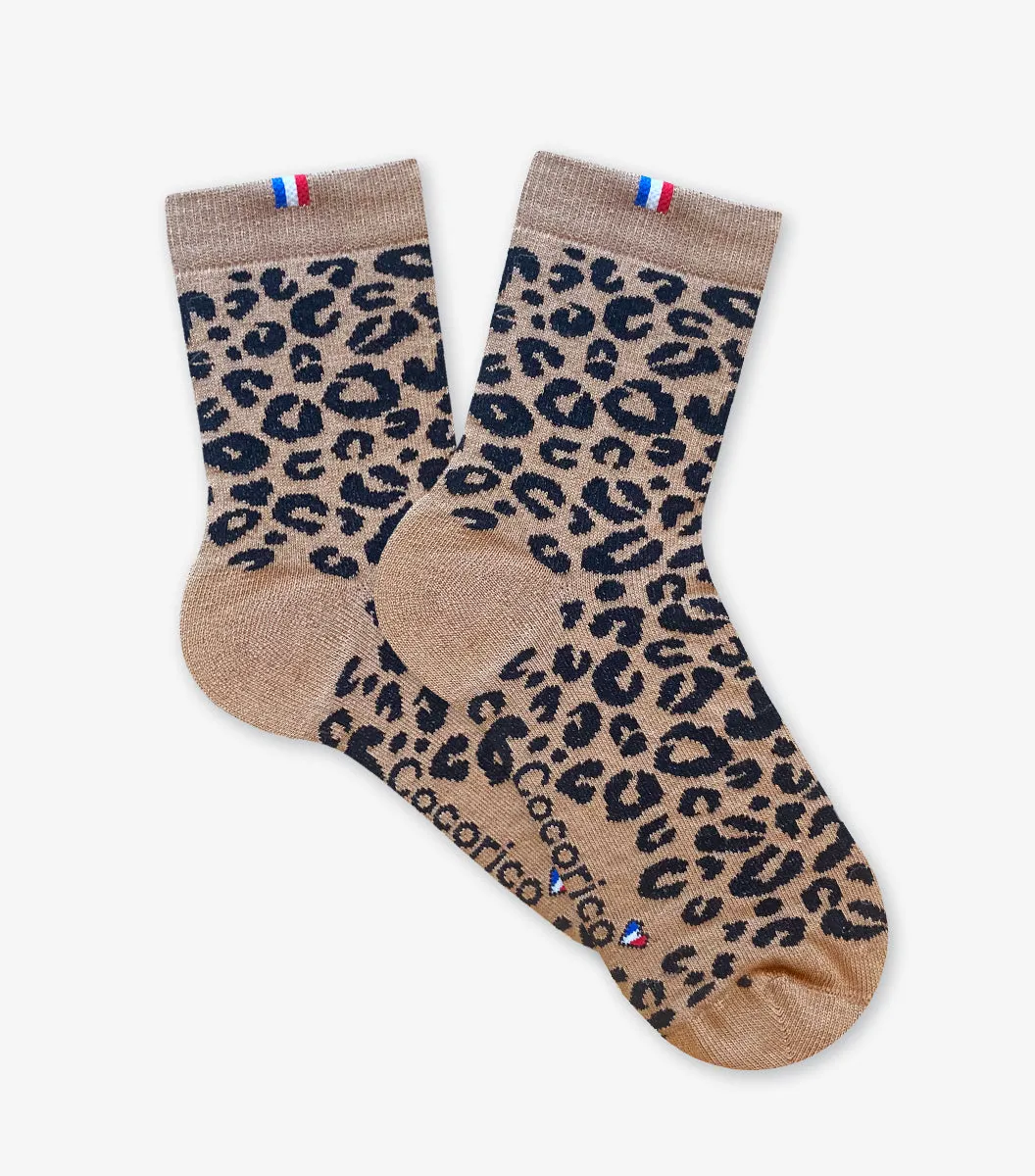 Cocorico Léopard Marron chaussettes femme 36/41 coton