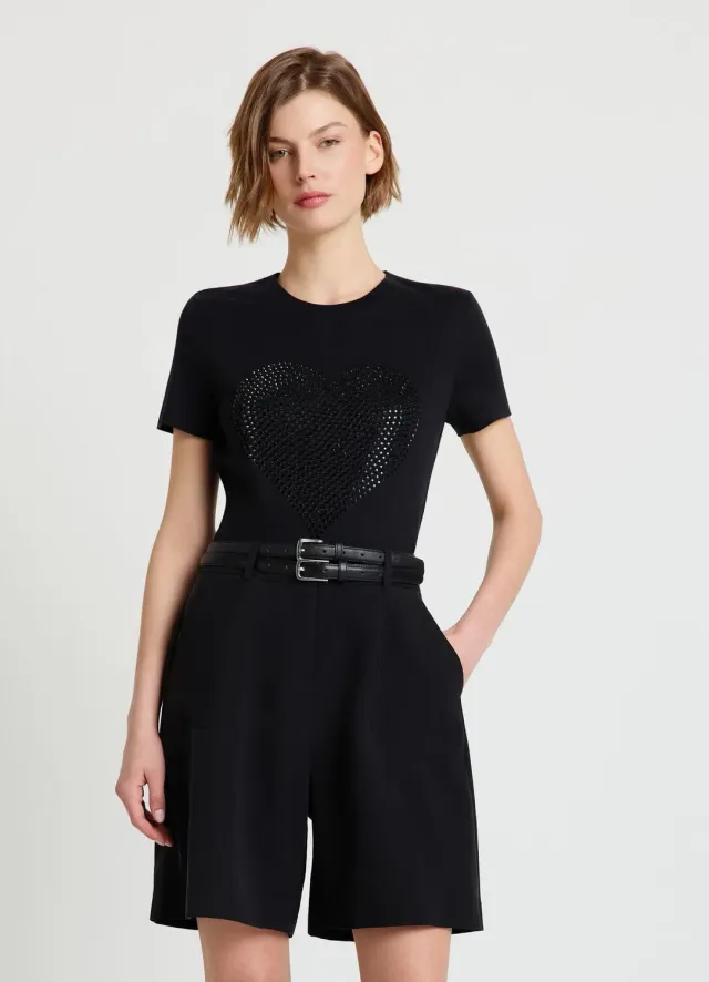 Calliope T-shirt femme cœur strass manches courtes