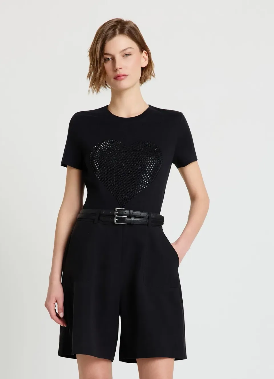 Calliope T-shirt femme cœur strass manches courtes