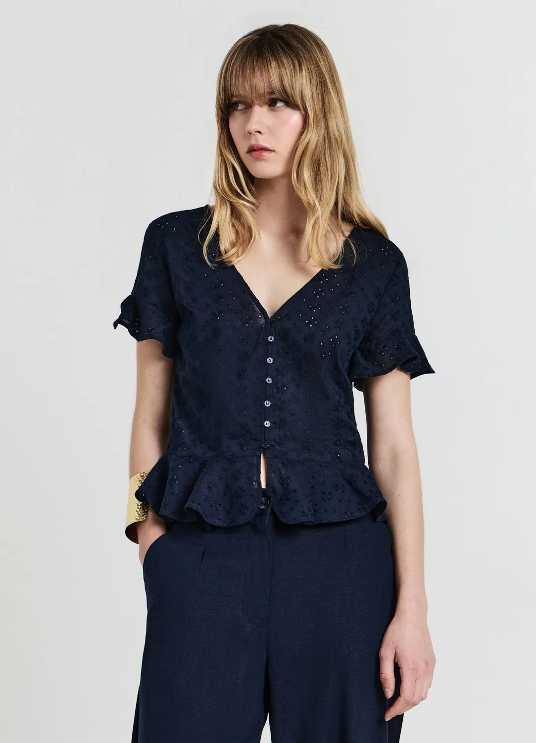Calliope chemise sangallo femme volants col V