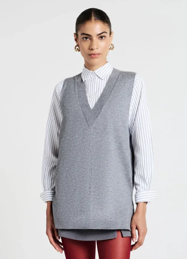Calliope gilet femme col V sans manches uni casual