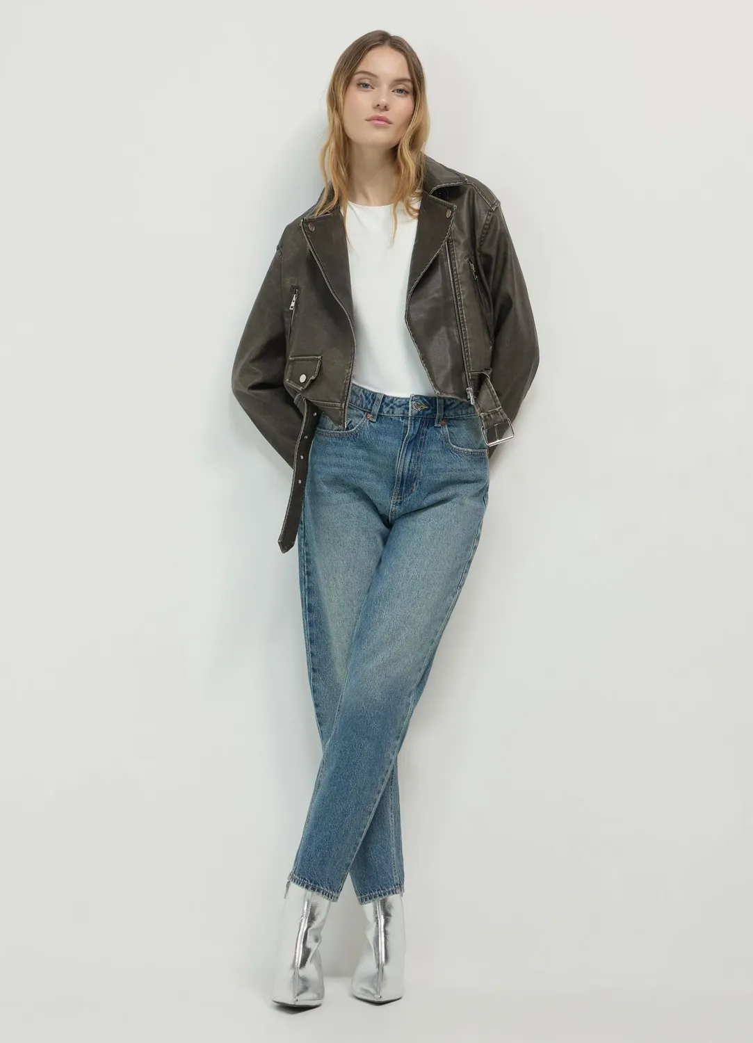 Calliope Chiodo blouson perfecto effet vieilli ceinture