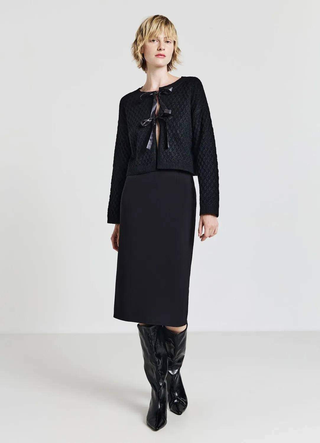 Calliope cardigan nœuds femme col rond manches longues
