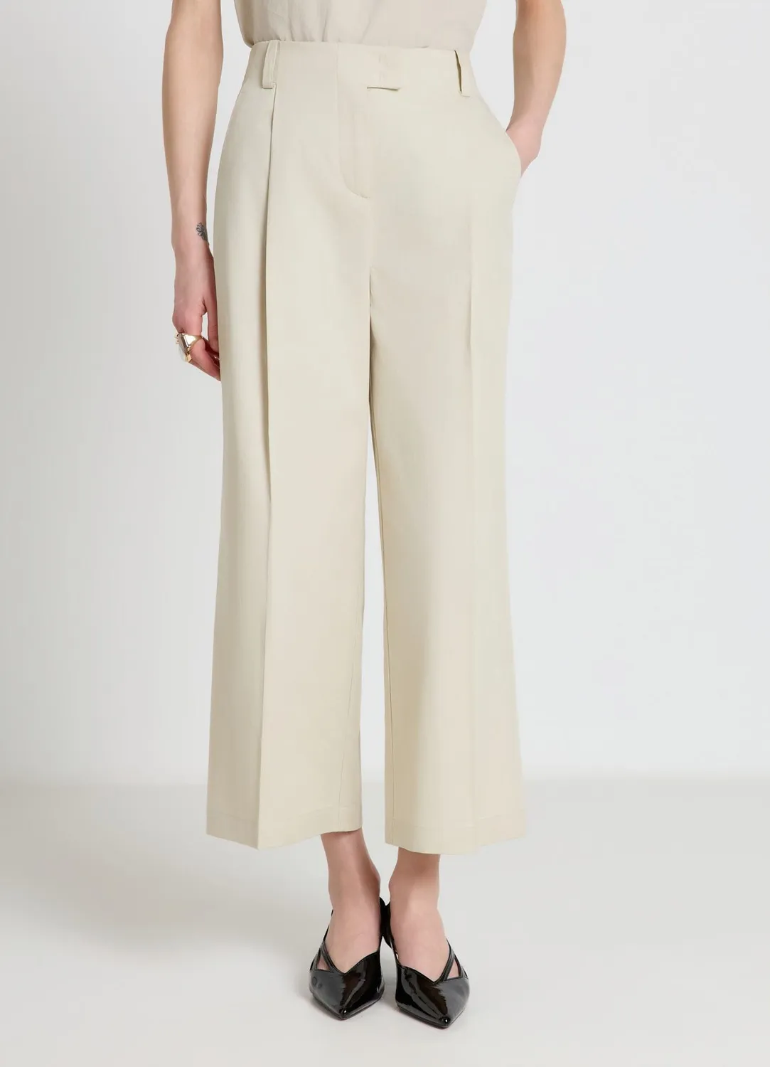 Calliope pantalon palazzo crop femme pinces bureau