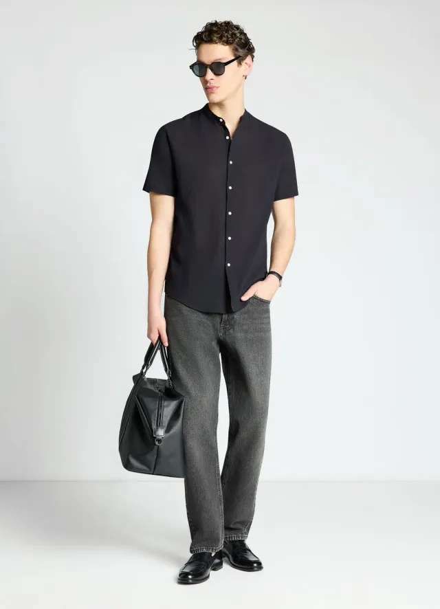 Calliope chemise homme col coreen manches courtes unie