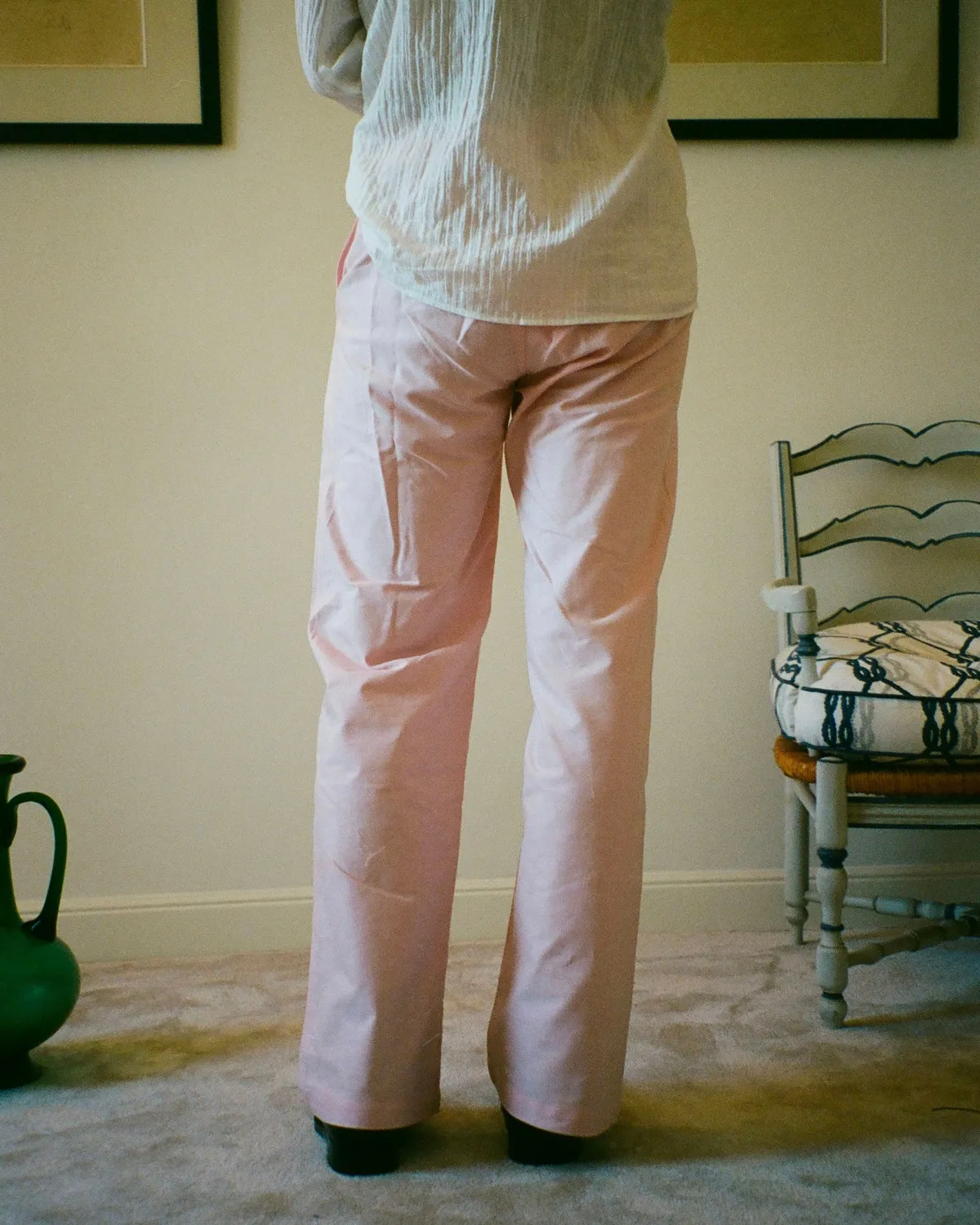EREVAN Capon pantalon oxford rose coupe droite
