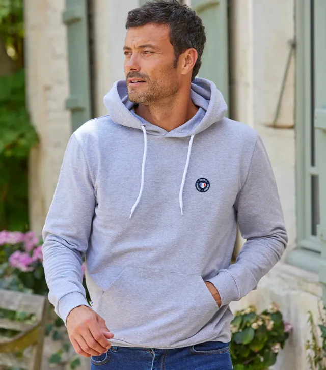Cocorico Blason sweat à capuche gris homme coton