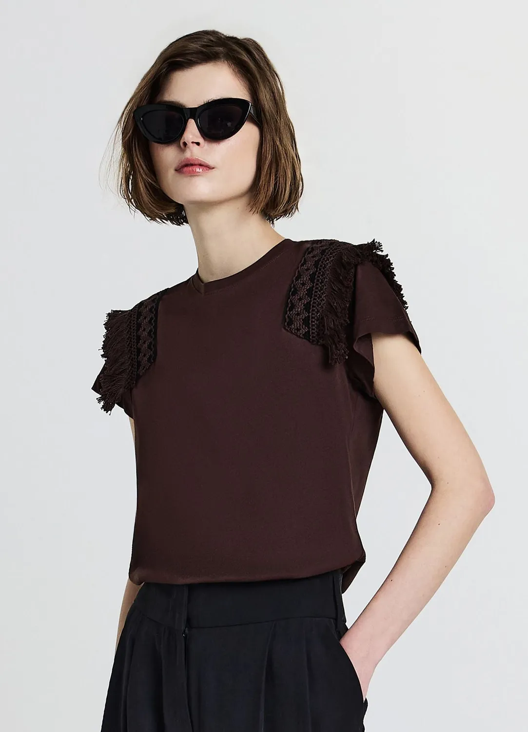 Calliope T-shirt Passementerie Femme Coton Col Rond