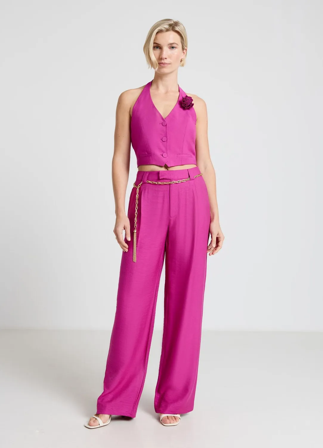 Calliope pantalon palazzo femme plissé taille haute