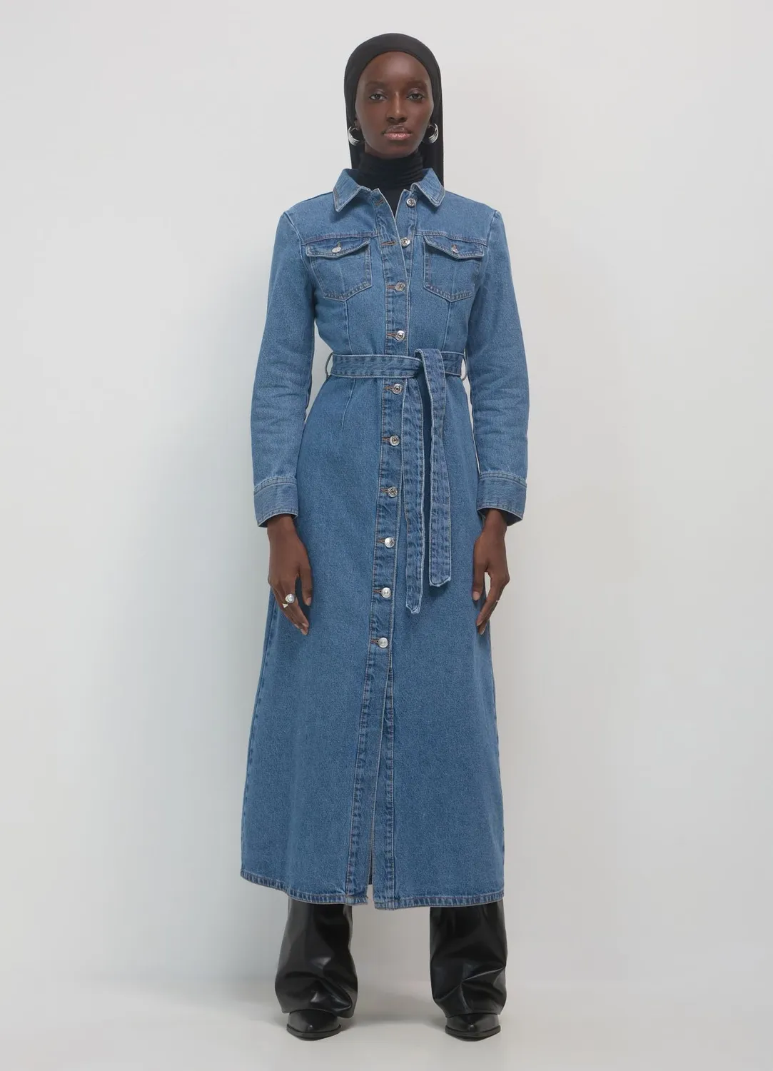 Calliope robe chemise denim femme à ceinture