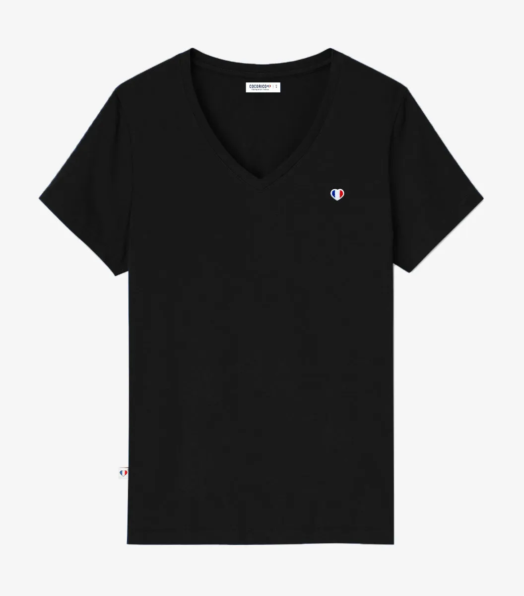Cocorico Iconique t-shirt col V femme noir coton