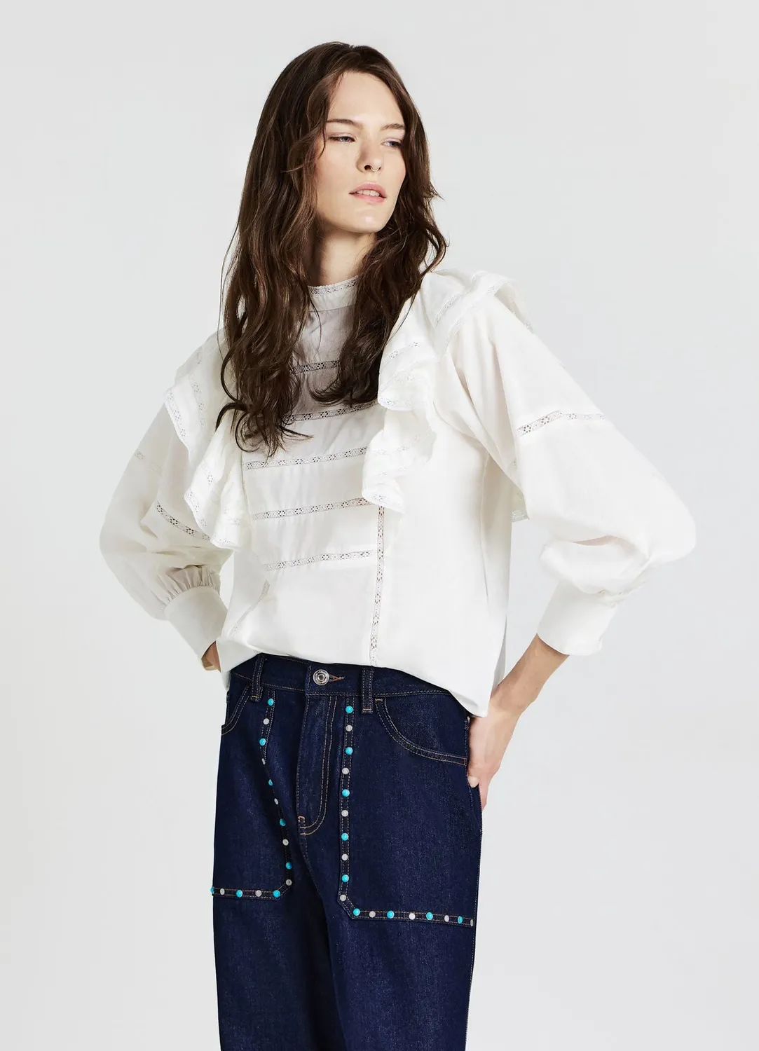 Calliope blouse volants passementerie coton