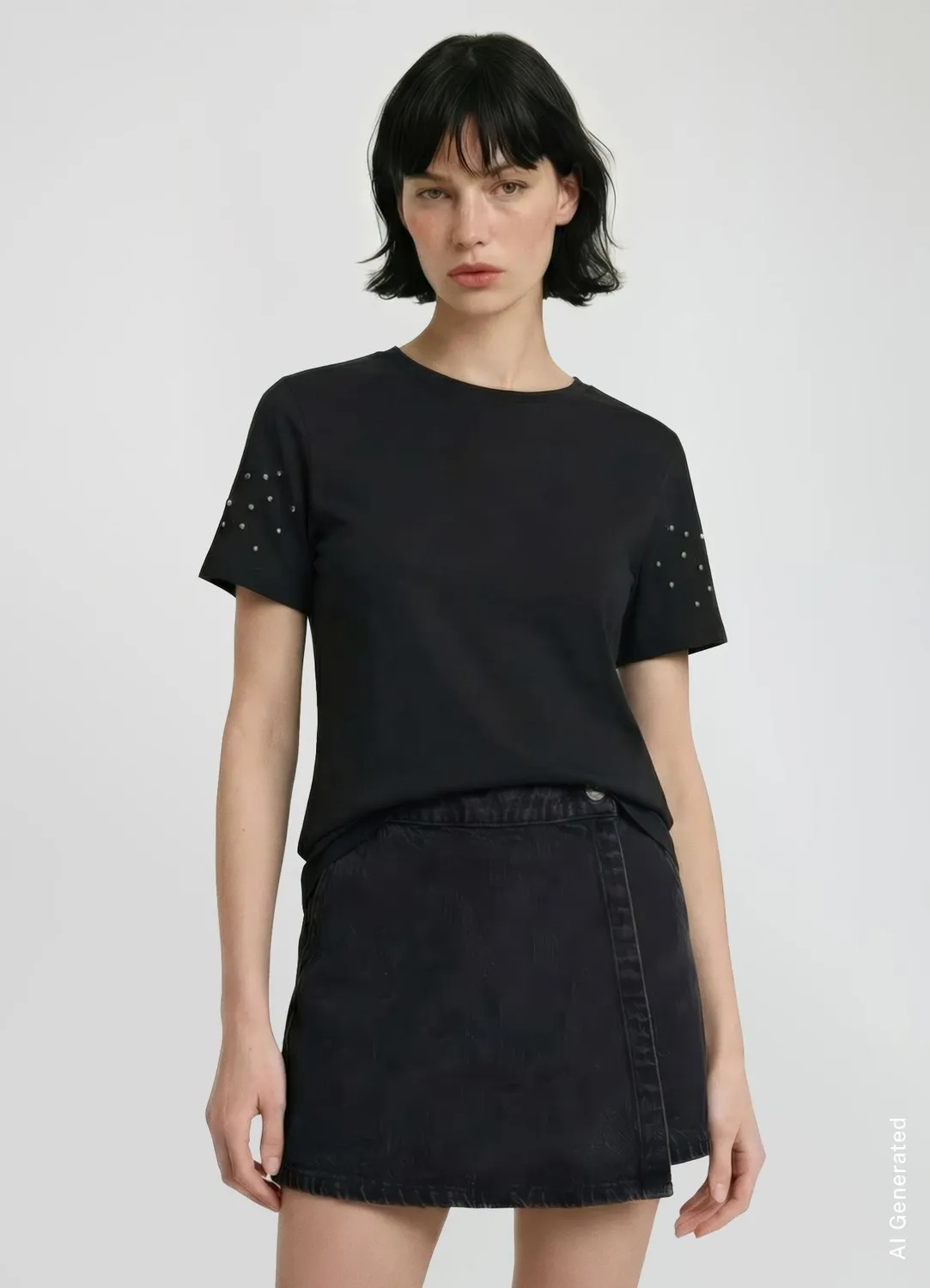 Calliope t-shirt femme strass manches courtes uni