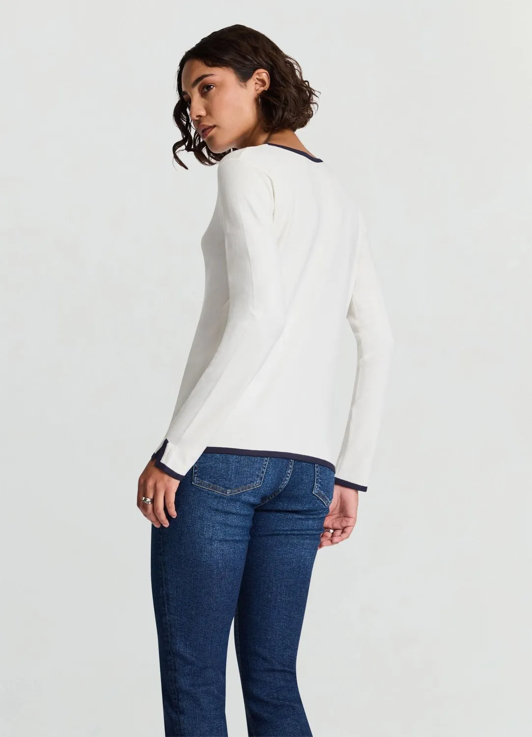 Calliope pull col rond contrasté femme manches longues
