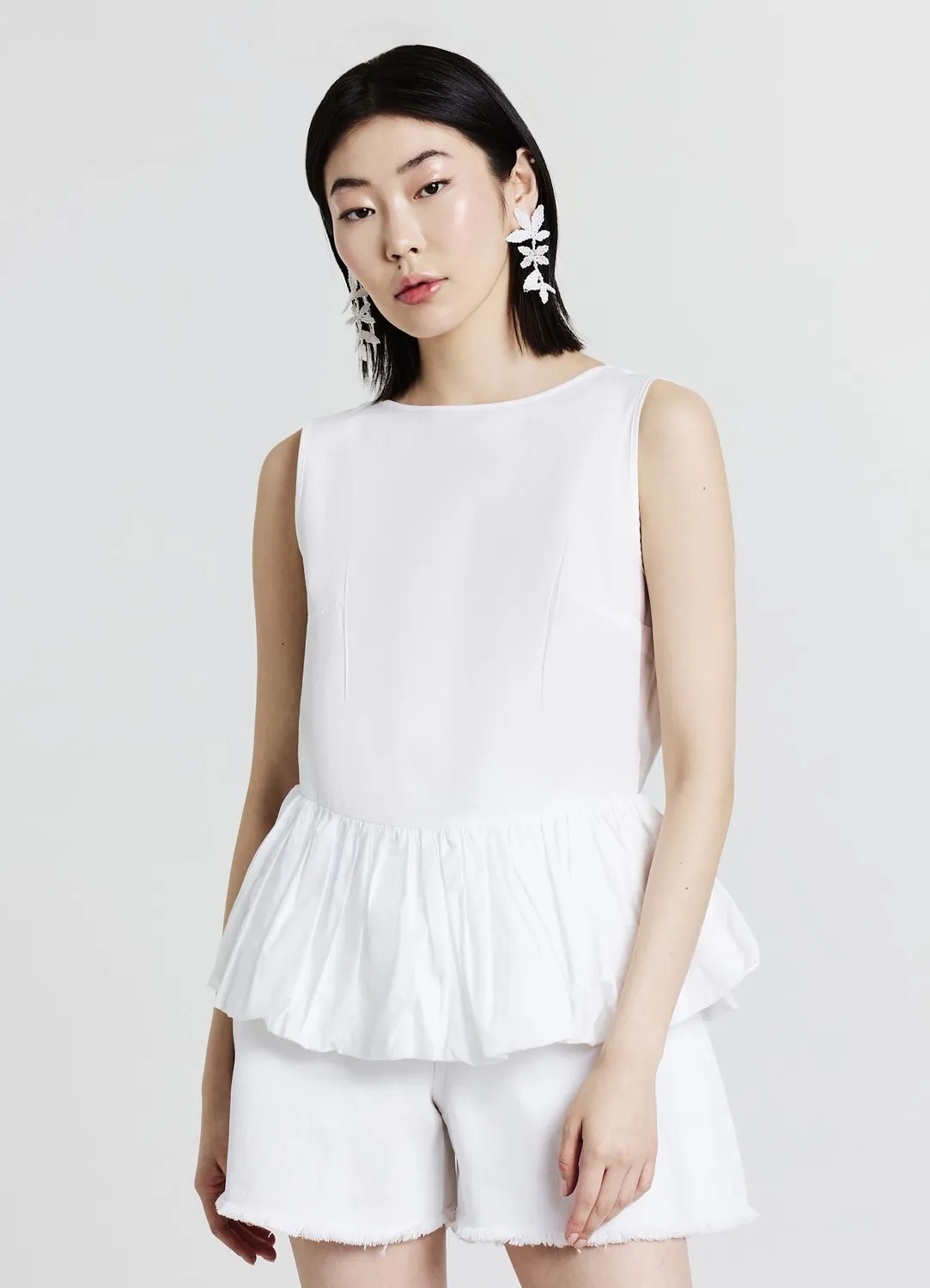 Calliope Top peplum ballon femme coton uni
