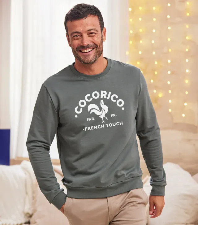 Cocorico Coq Français Sweat Homme Sauge coton