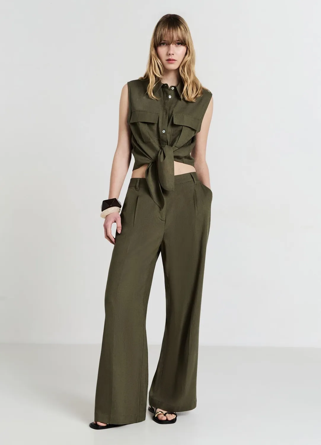 Calliope chemise femme sans manches lin à nœud