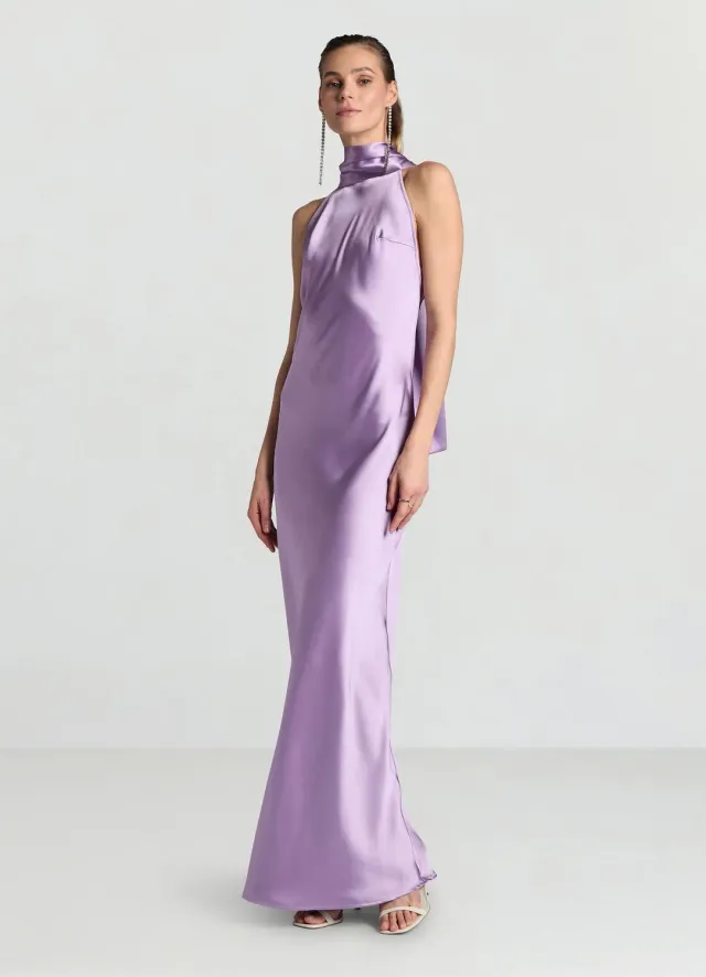 Calliope Atelier robe longue satin col américain