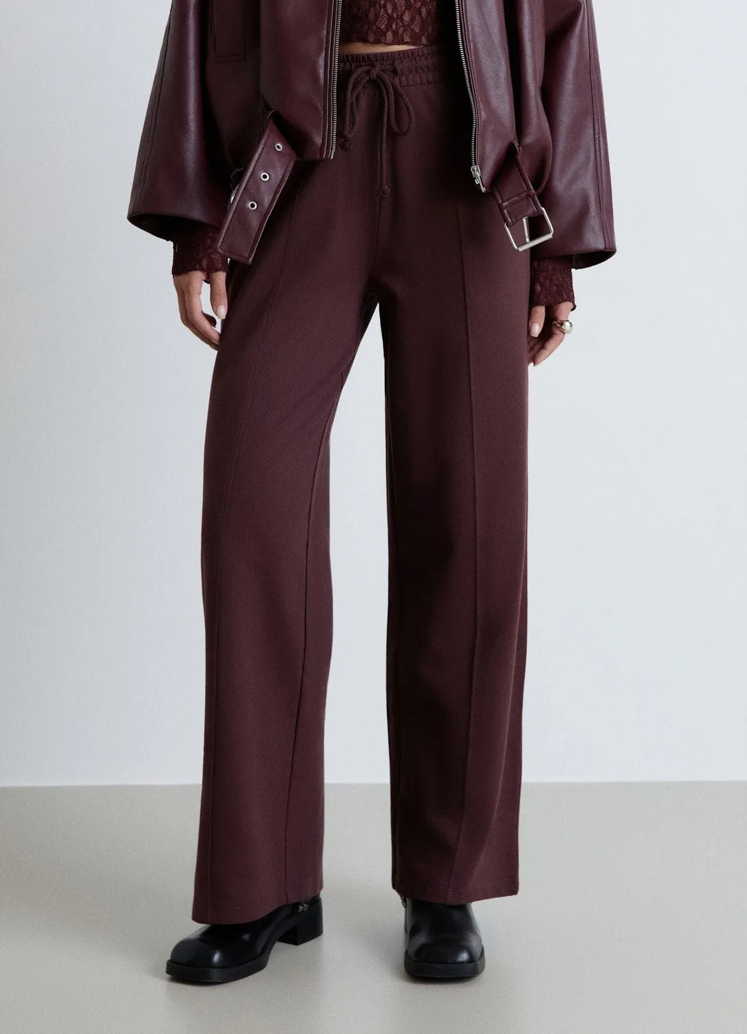 Calliope Palazzo pantalon jogging taille haute uni femme