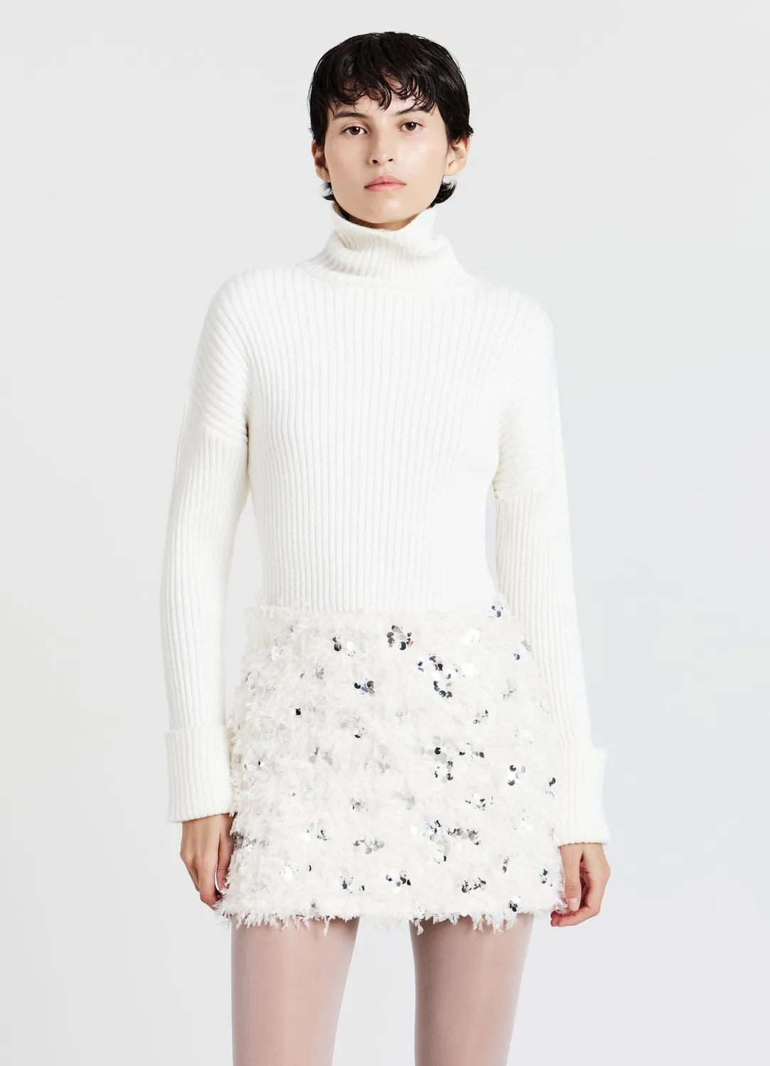 Calliope pull col montant côtelé manches longues femme