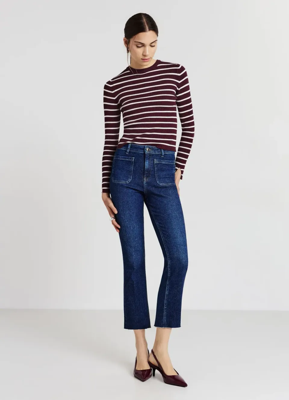 Calliope Maglia pull rayé femme manches longues col rond