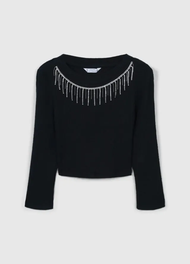 Calliope maille fille col bijou manches longues unie
