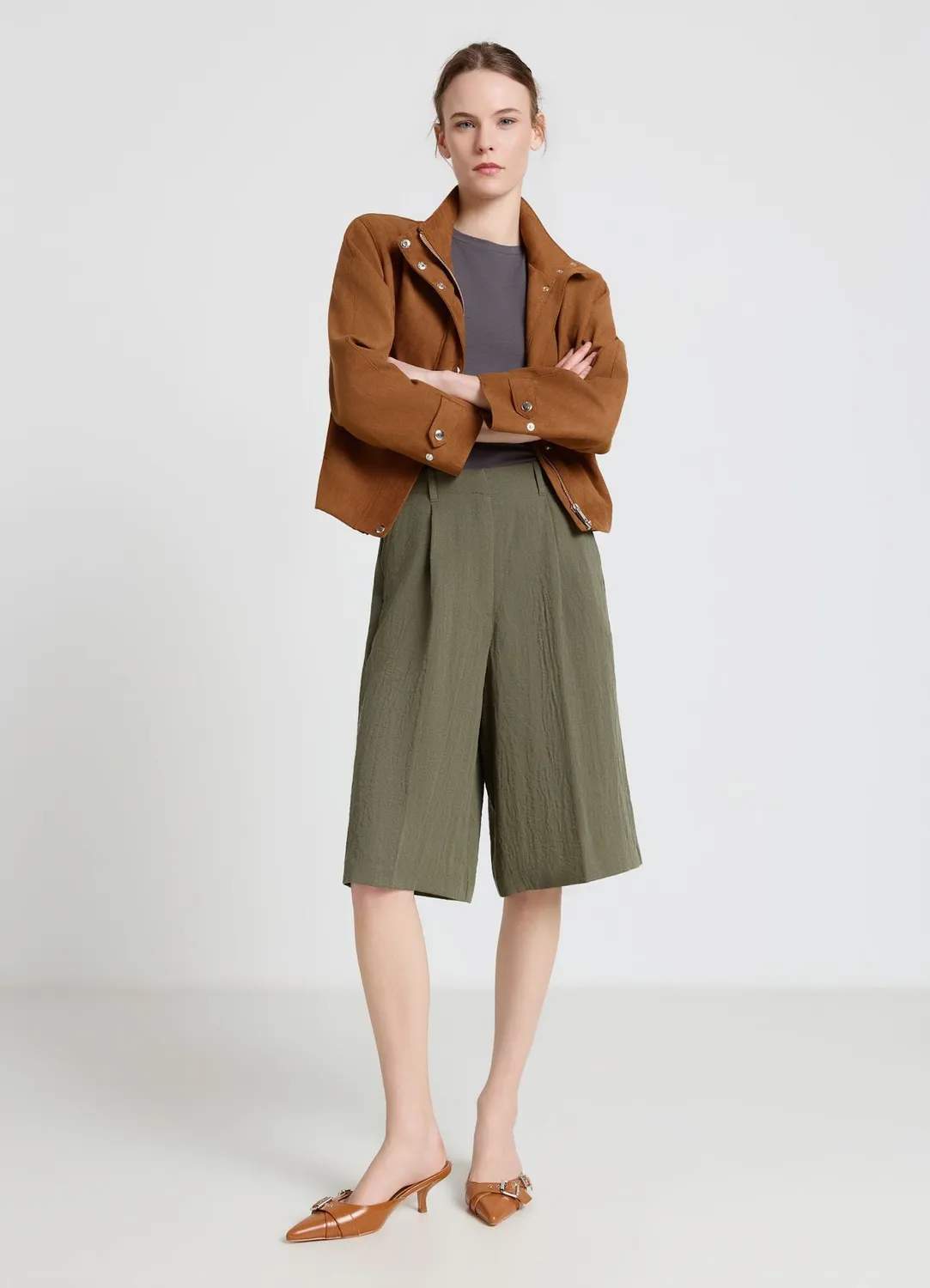Calliope bermuda long uni short femme taille haute