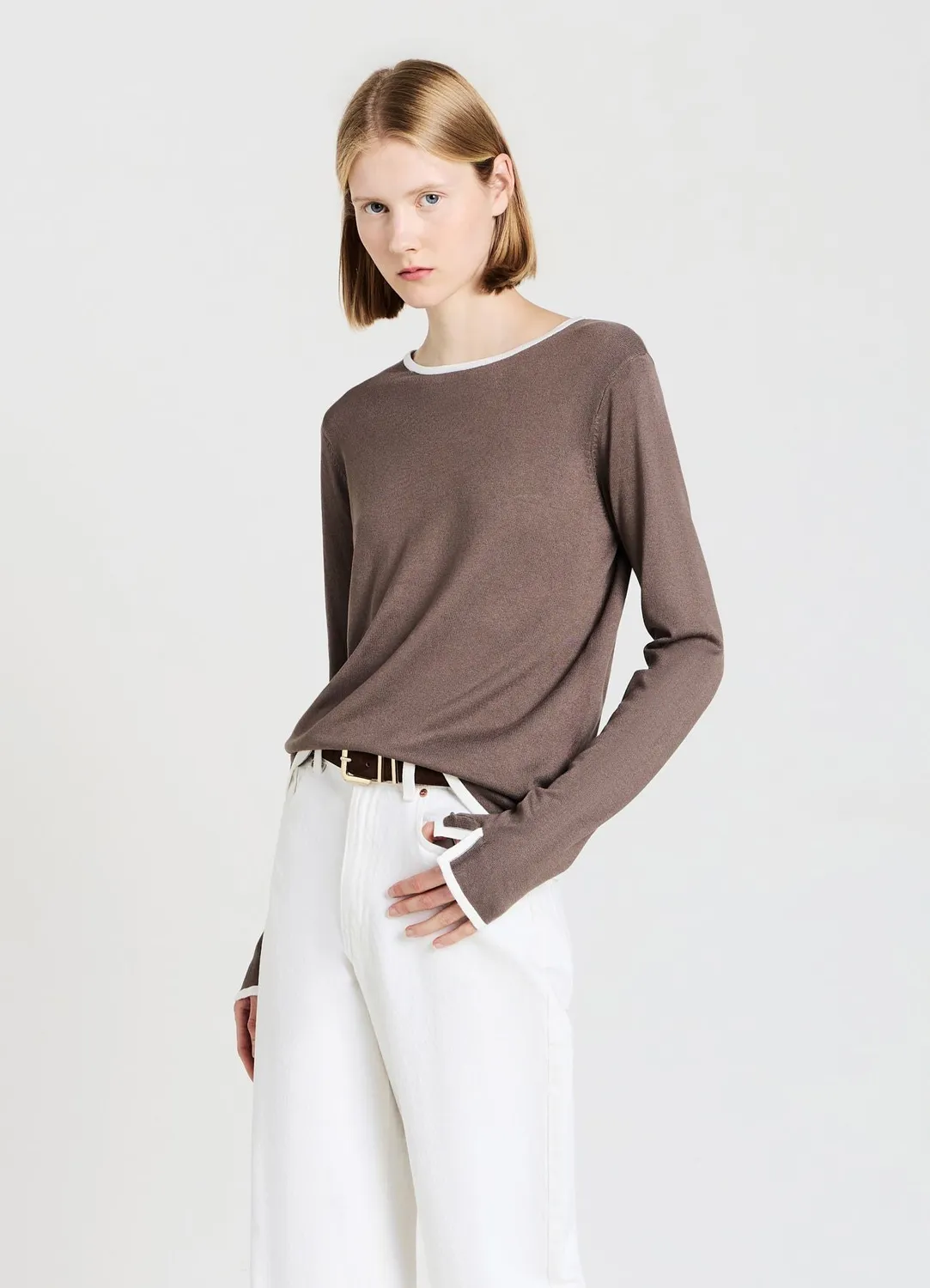 Calliope pull col rond femme manches longues contraste