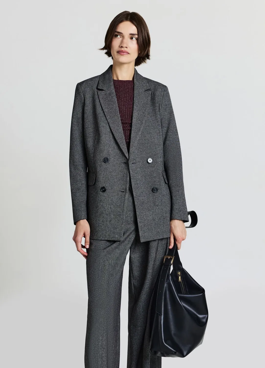 Calliope Blazer Double-Boutonnage Poivre et Sel Femme