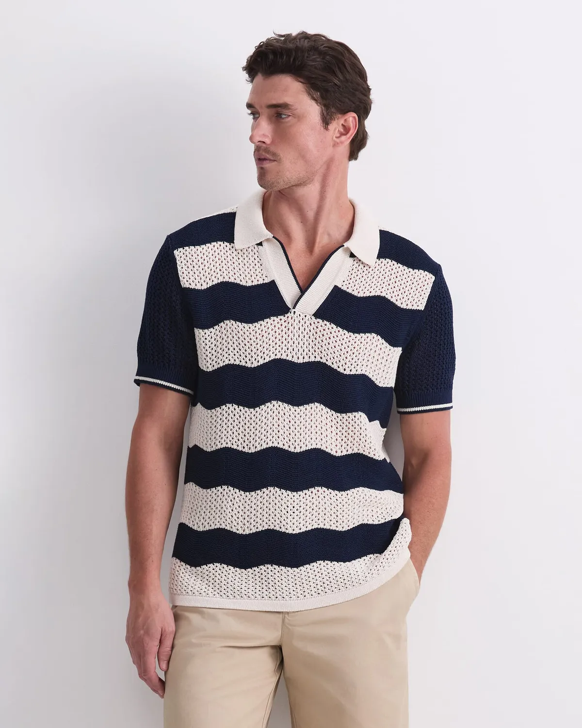 Sportscraft Wave Stripe Knit polo maille coton