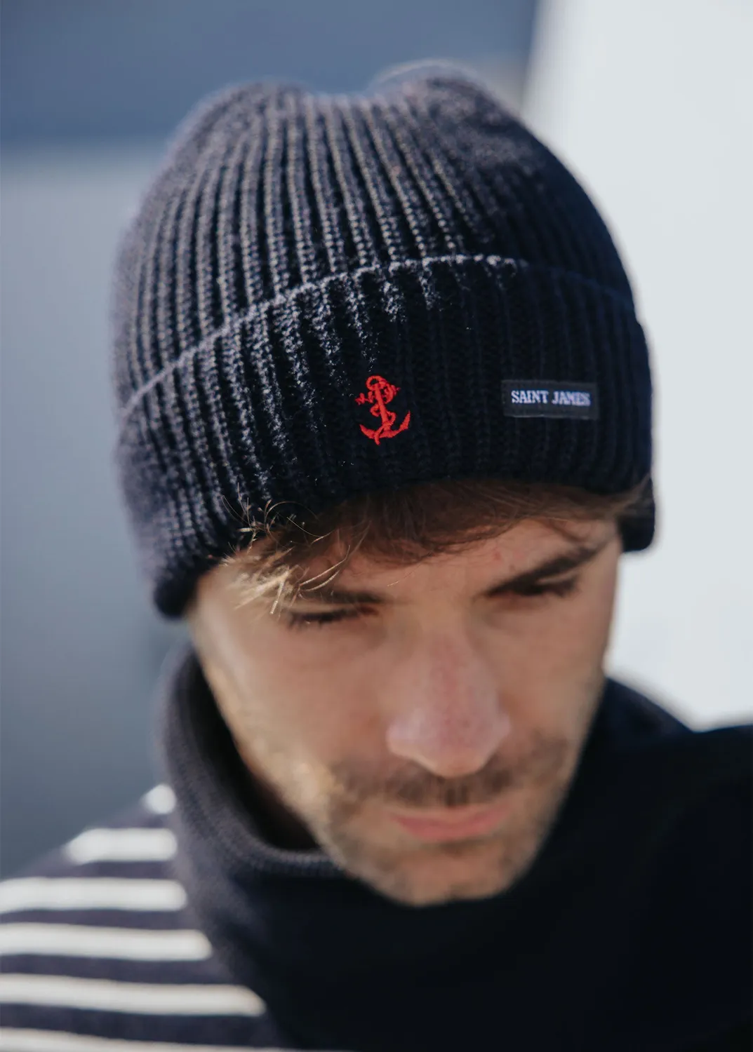 Saint James Laplace bonnet navy laine ancre dorée