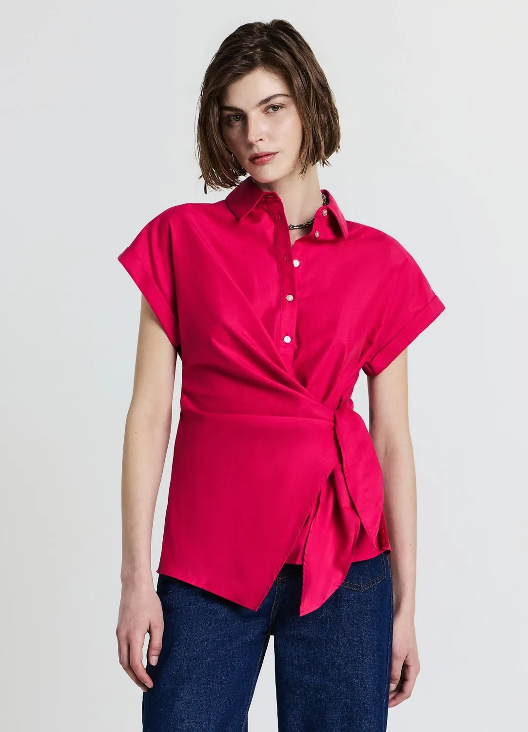 Calliope chemise nœud femme coton unie