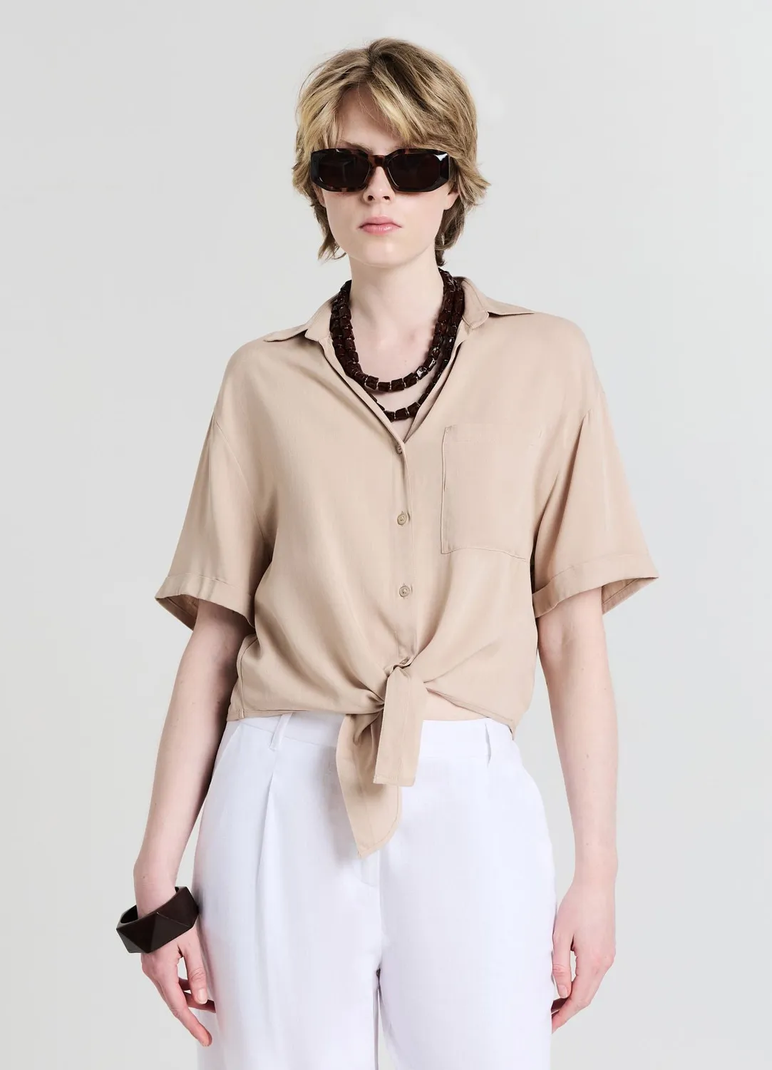 Calliope chemise femme à nœud manches courtes
