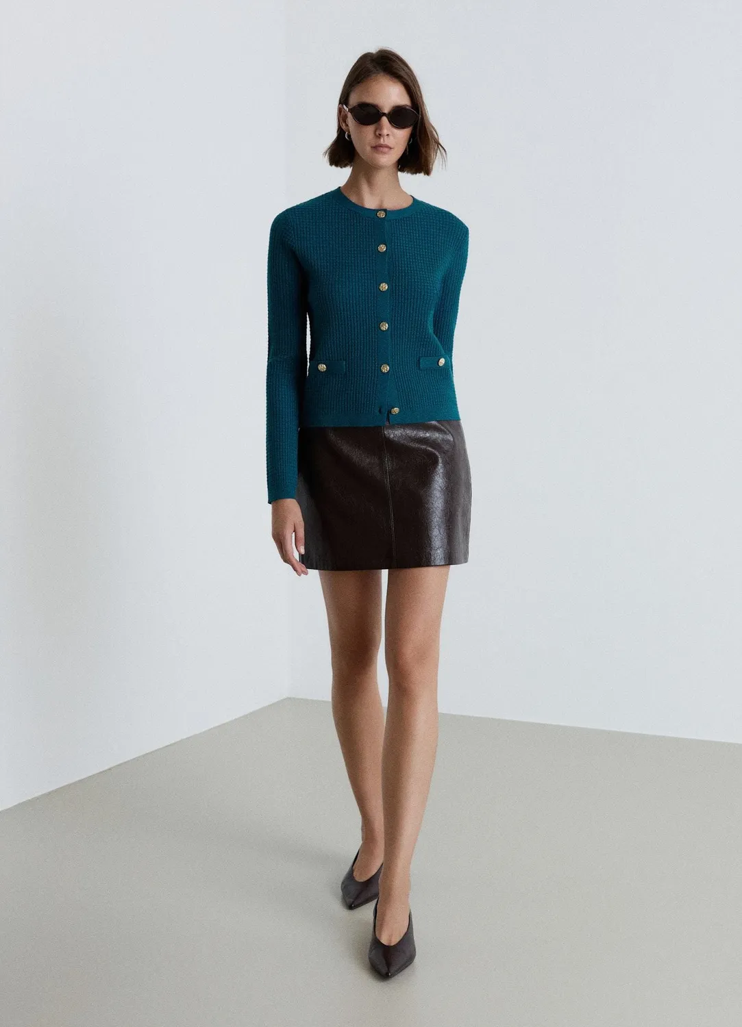 Calliope cardigan nid d'abeille femme boutons bijou