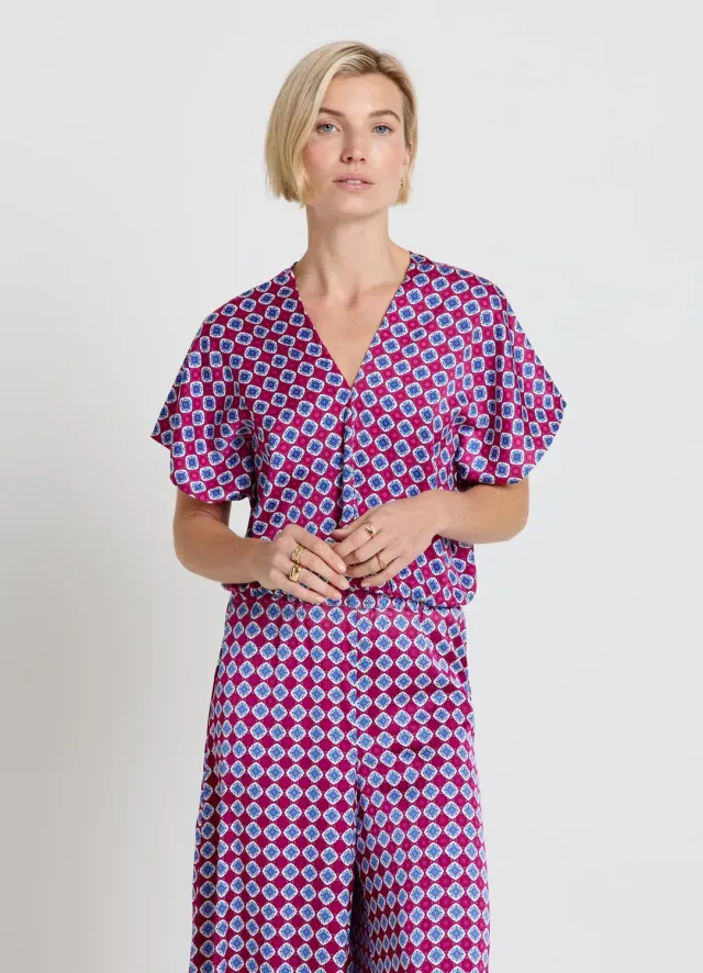 Calliope Chemise Kimono Satinée Motif Femme Col V