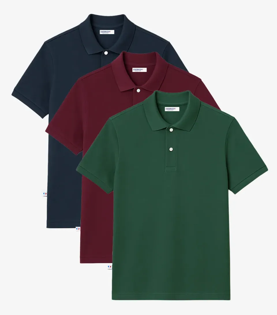 Cocorico Polo Homme x3 Marine Bordeaux Sapin Coton