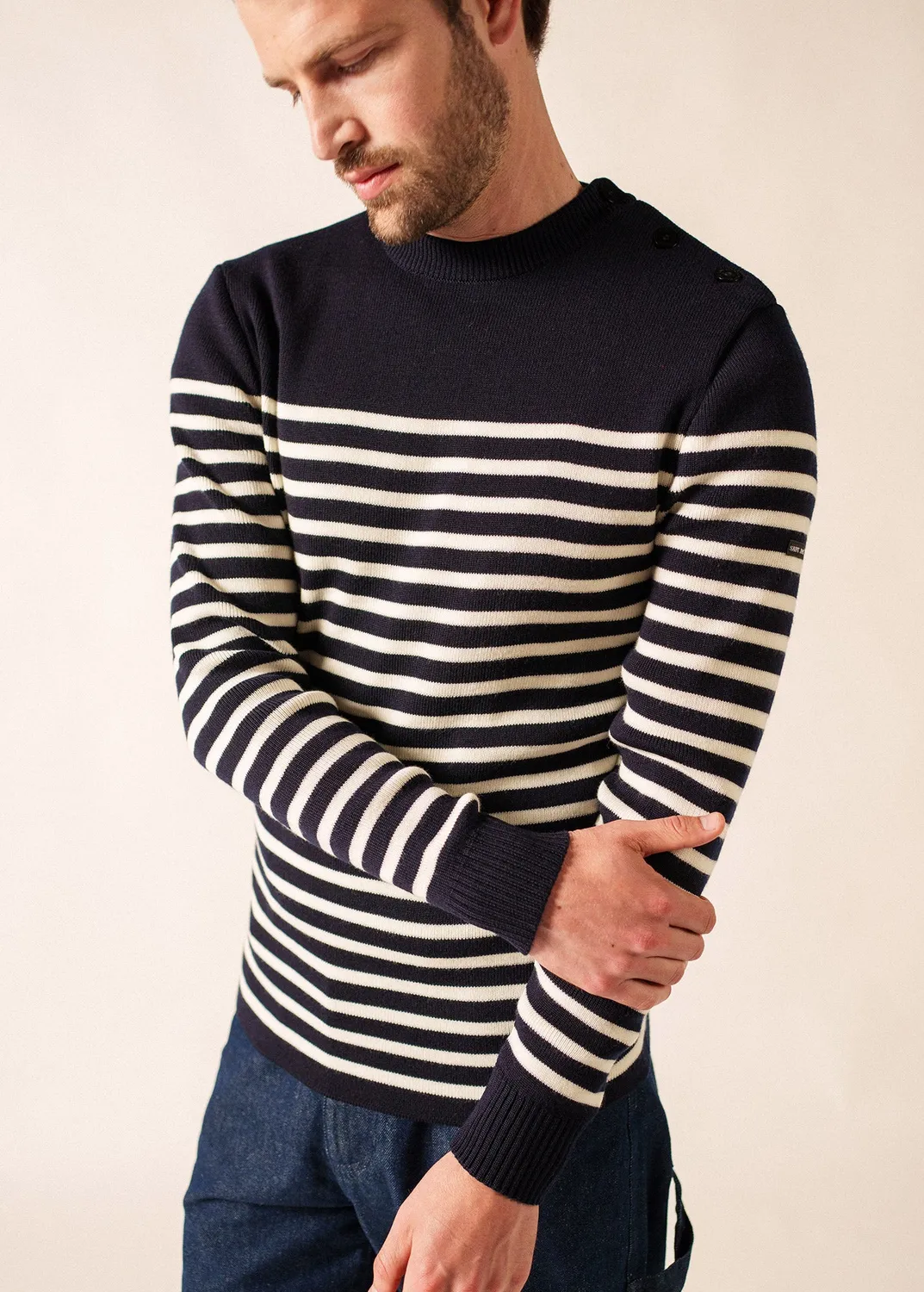 Saint James Rochefort pull marin navy écume laine mérinos
