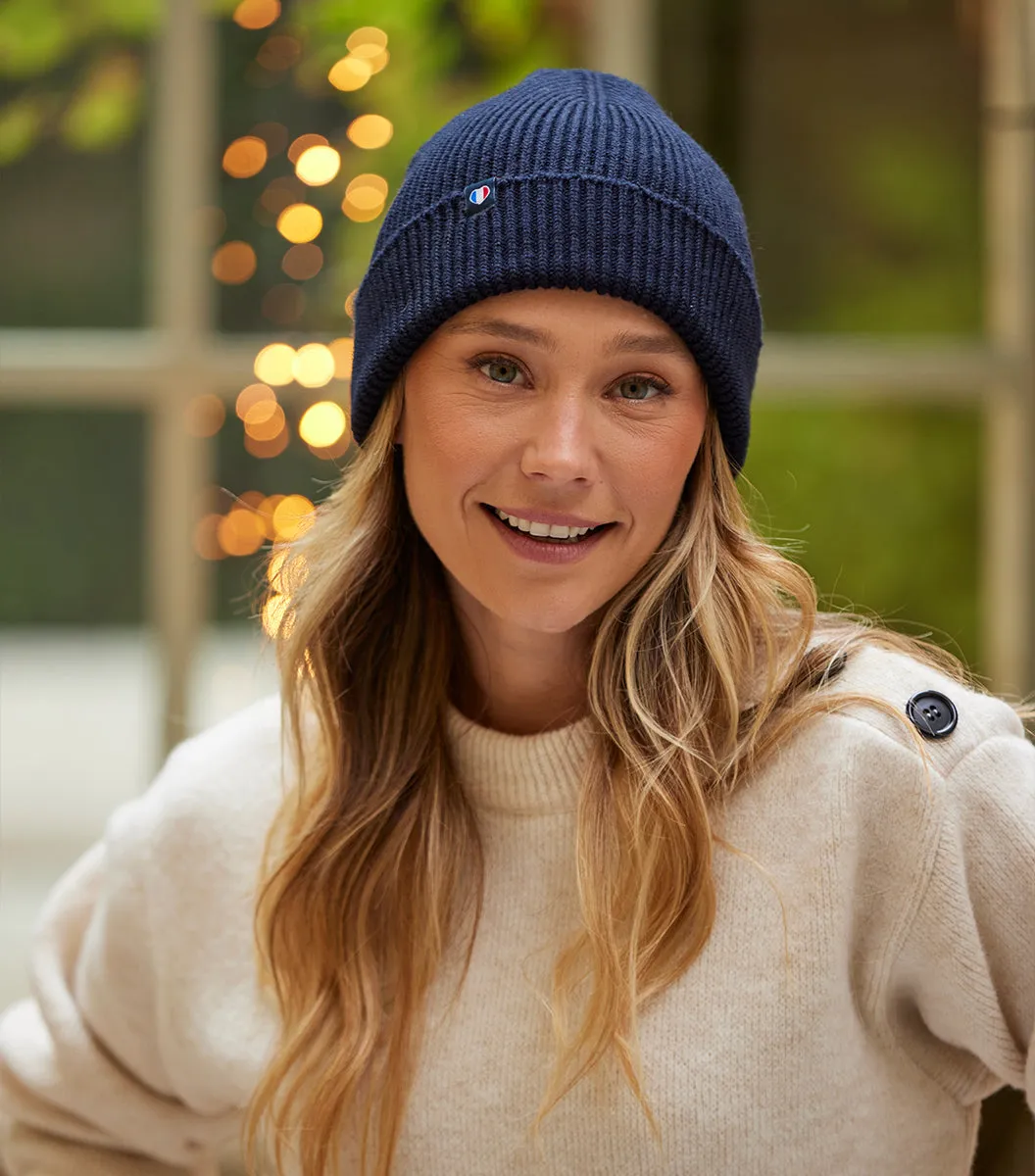 Cocorico bonnet femme marine laine mérinos