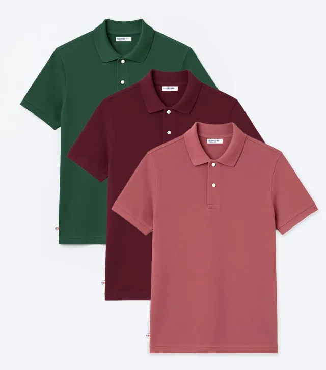 Cocorico polo homme x3 bordeaux sapin rose coton