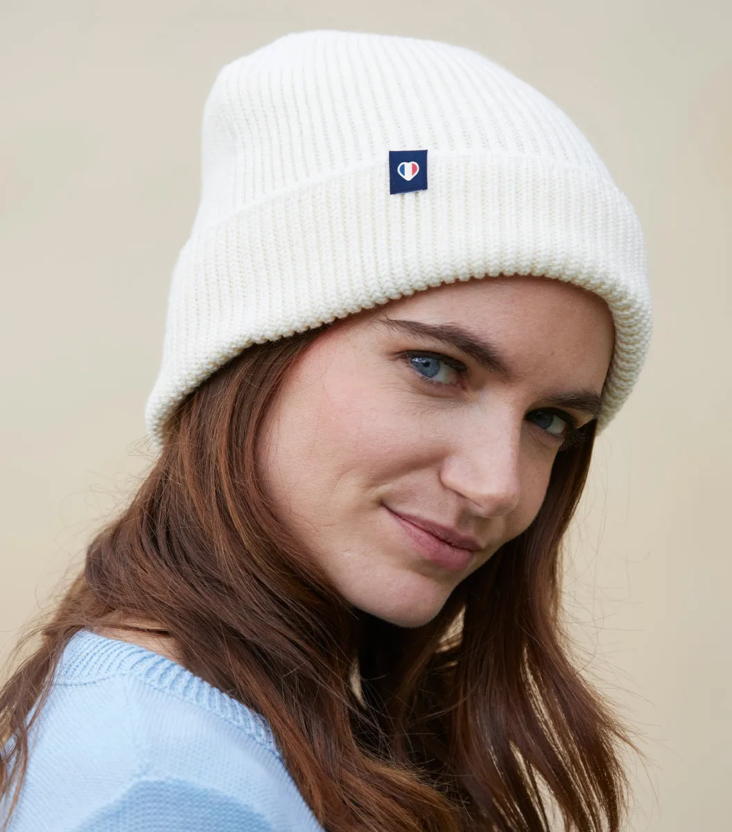 Cocorico bonnet femme écru laine mérinos
