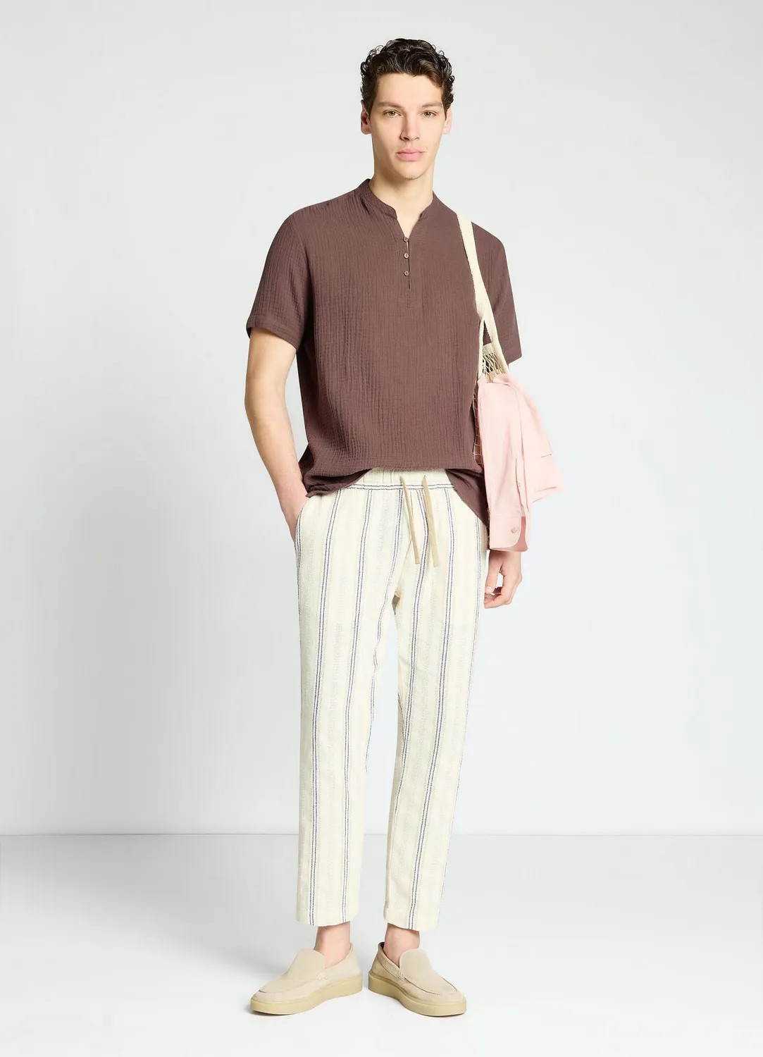 Calliope Chemise Homme Col Coréen Manches Courtes