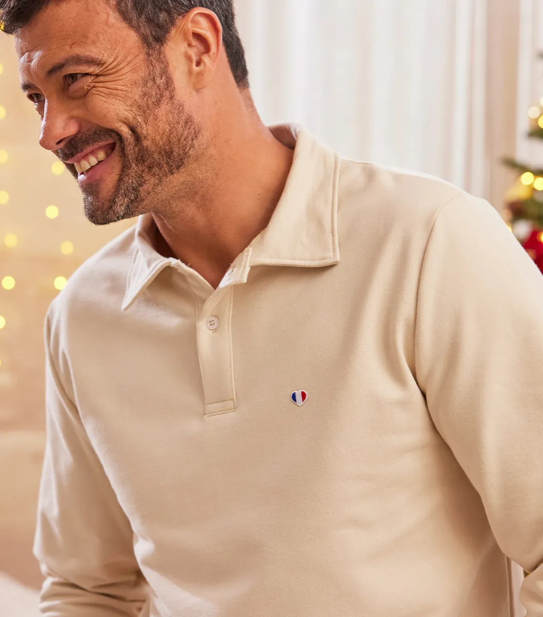 Cocorico Iconique sweat polo homme beige coton