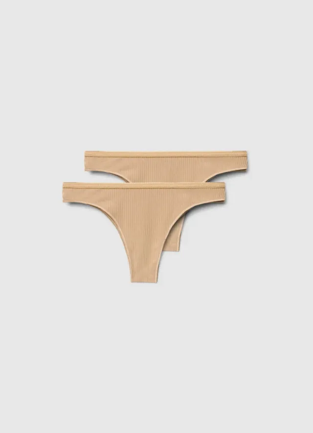 Calliope lot 2 slips brésiliens femme dentelle côtelé
